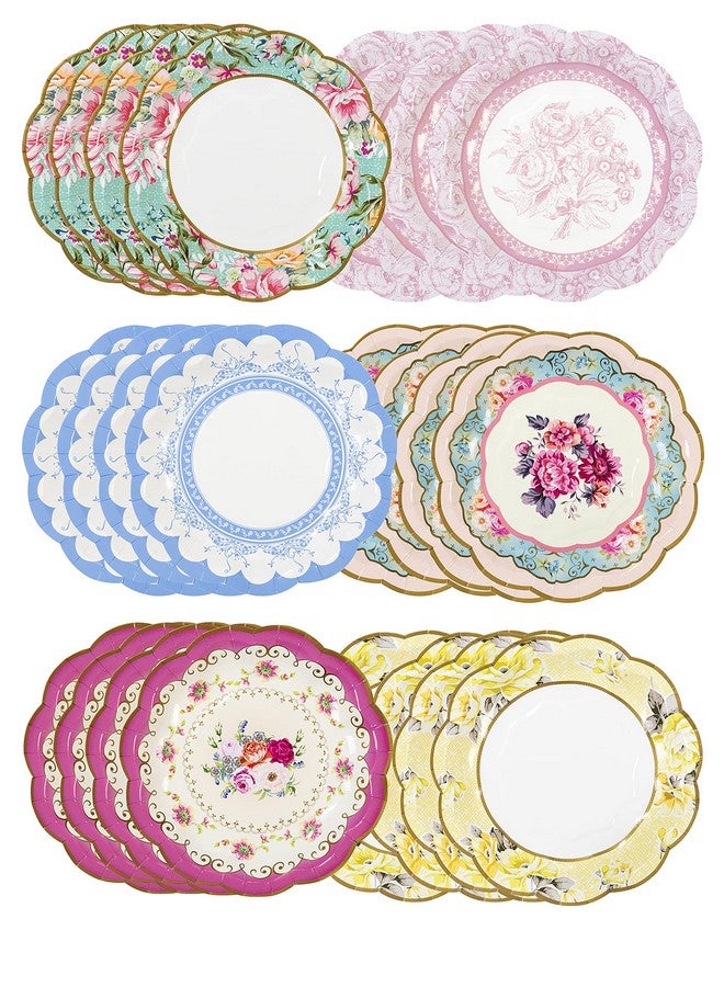 توكينج تيبلز أطباق ورقية أنيقة مزينة بنقشة زهور من Talking Tables | زينة حفلات شاي ما بعد الظهيرة لعيد الأم، أطباق فاخرة للاستخدام مرة واحدة، مناسبة لأعياد الميلاد وحفلات استقبال المولود وحفلات الزفاف، مصنوعة في المملكة المتحدة، عبوة من ٢٤ قطعة. - Image 1