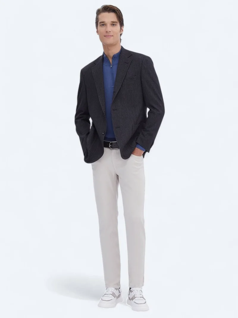 Kip Black Plain Modern Fit Cotton Blend Suit