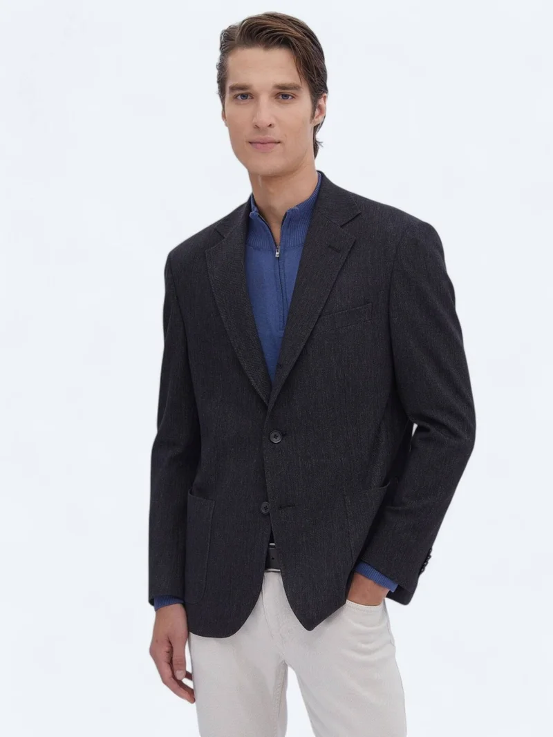 Kip Black Plain Modern Fit Cotton Blend Suit