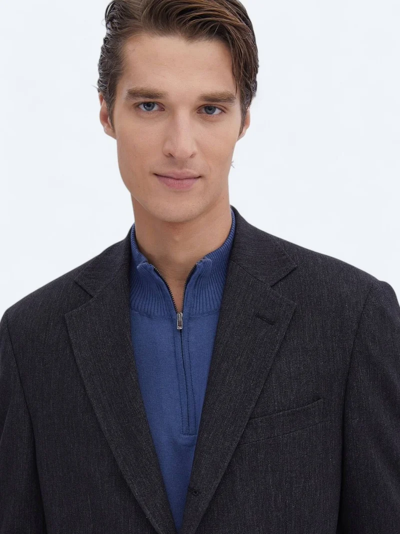 Kip Black Plain Modern Fit Cotton Blend Suit