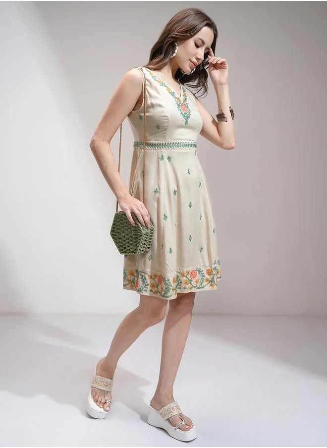 Vishudh Vishudh Women Embroidered V Neck A-Line Mini Dress