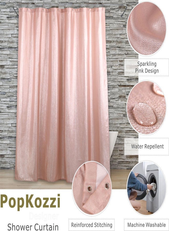 Popkozzi Blush Pink Glitter Shower Curtain: Luxury Elegant Pretty Metallic Shimmery Fabric Curtains for Coquette Girls Bathroom Décor - Fancy Glam Cute Girly Bathroom Accessories & Gift Set for Women - 72x72 - Image 2