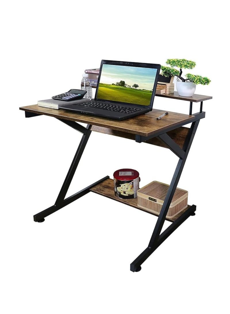 رويال بولار مكاتب كمبيوتر صغيرة على شكل حرف Z، مكاتب منزلية للمساحة الصغيرة، مكتب دراسة صغير الحجم مع شاشة رفع ومكاتب كمبيوتر محمولة للمنزل والمكتب - Image 2