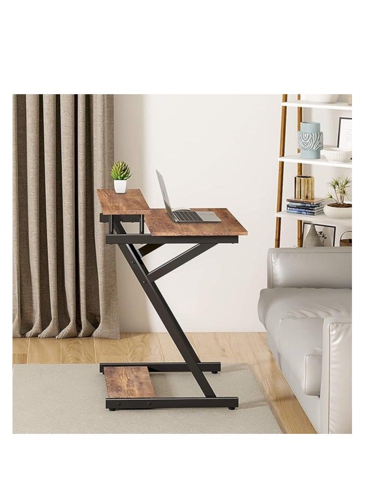 رويال بولار مكاتب كمبيوتر صغيرة على شكل حرف Z، مكاتب منزلية للمساحة الصغيرة، مكتب دراسة صغير الحجم مع شاشة رفع ومكاتب كمبيوتر محمولة للمنزل والمكتب - Image 3