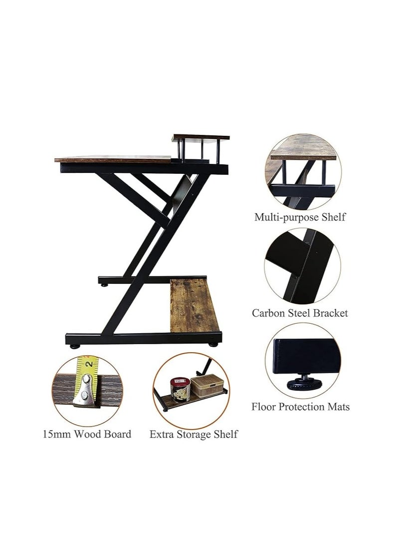 رويال بولار مكاتب كمبيوتر صغيرة على شكل حرف Z، مكاتب منزلية للمساحة الصغيرة، مكتب دراسة صغير الحجم مع شاشة رفع ومكاتب كمبيوتر محمولة للمنزل والمكتب - Image 5