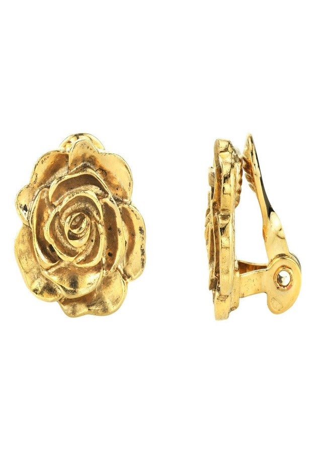 1928 Jewelry Company 1928 Jewelry Flower Button Clip On Earrings For Women, Gold, Non Piercing Ear Rings, Pierceless Snap On Made In USA - Image 1