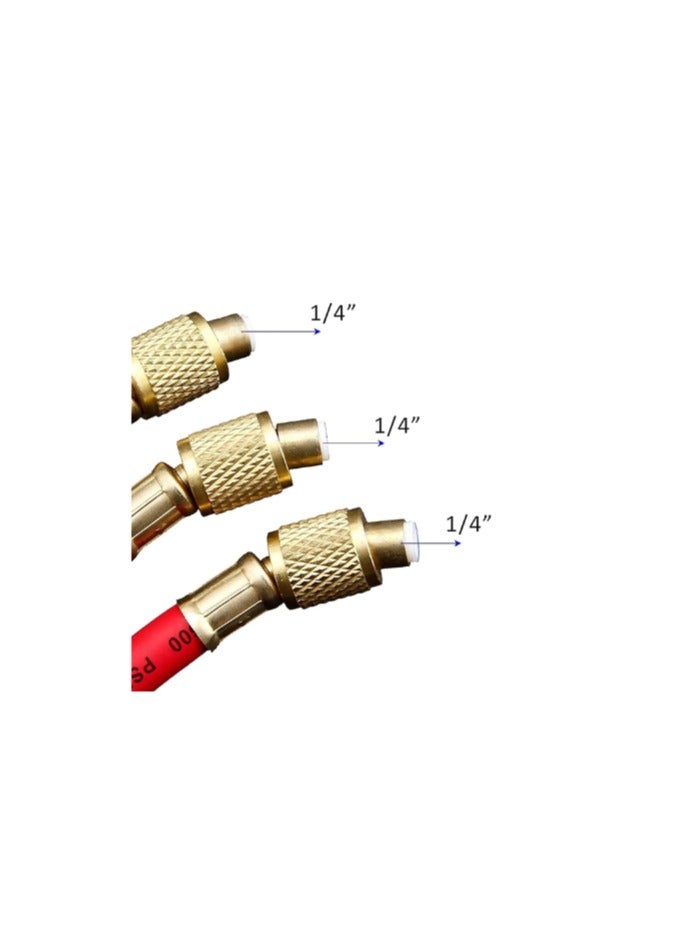 AC Refrigerant Charging Hose, 1/4" 3 Piece of Pipe for R134A R404A R12 R22 R502 Manifold Gauge Kit - Image 4