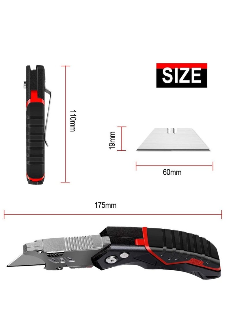 SYOSI Folding Utility Knife with 14 Replaceable SK5 Blades,Heavy Duty Box Cutter,Pocket Carpet Cutter,Multifunctional Retractable Lockback Knife with Safety-Lock & Angle Adjustment Button - Image 5
