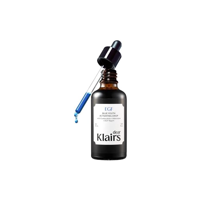 DearKlairs Korean EGF Serum - Blue Youth Activating Drop with EGF & FGF (10ppm Each), Barrier Repair & Post-Blemish Marks, Sensitive Skin-Friendly, Daily Calm & Soothe, 1.69 Fl Oz
