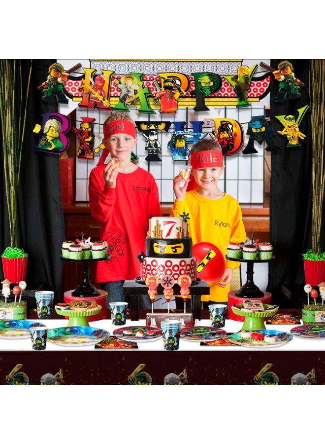 FRUITFUL PARTY Ninjago Birthday Party Tableware Set for 16 Guests, 114pcs Ninja Themed Party Decorations Ninjago Party Plates Napkins Tablecloth Banner - Image 4