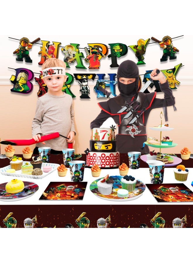 FRUITFUL PARTY Ninjago Birthday Party Tableware Set for 16 Guests, 114pcs Ninja Themed Party Decorations Ninjago Party Plates Napkins Tablecloth Banner - Image 5