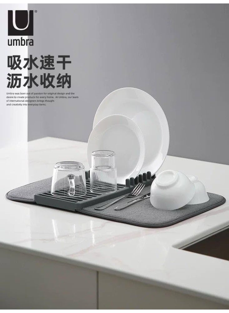 Dish Rack & Mat, Foldable, Space Saver, GREY, Plastic, Countertop Mount, Drying Dishes, Wine Glasses, Bowls, Dishes - Image 5