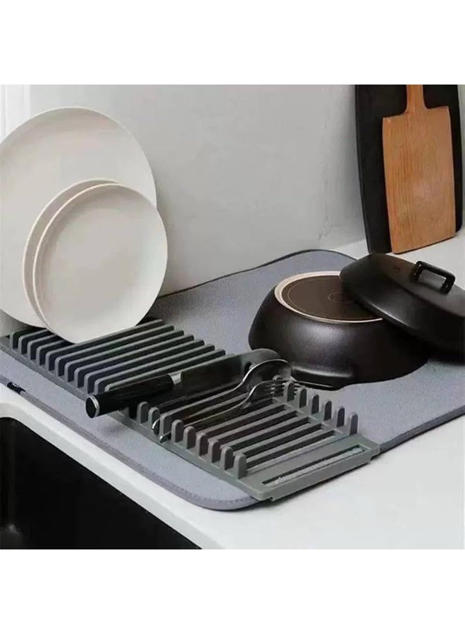 Dish Rack & Mat, Foldable, Space Saver, GREY, Plastic, Countertop Mount, Drying Dishes, Wine Glasses, Bowls, Dishes - Image 1