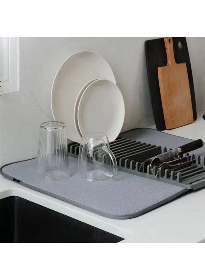Dish Rack & Mat, Foldable, Space Saver, GREY, Plastic, Countertop Mount, Drying Dishes, Wine Glasses, Bowls, Dishes - Image 4