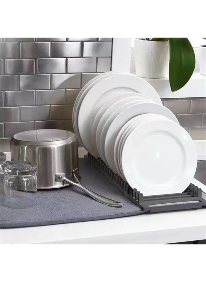 Dish Rack & Mat, Foldable, Space Saver, GREY, Plastic, Countertop Mount, Drying Dishes, Wine Glasses, Bowls, Dishes - Image 3
