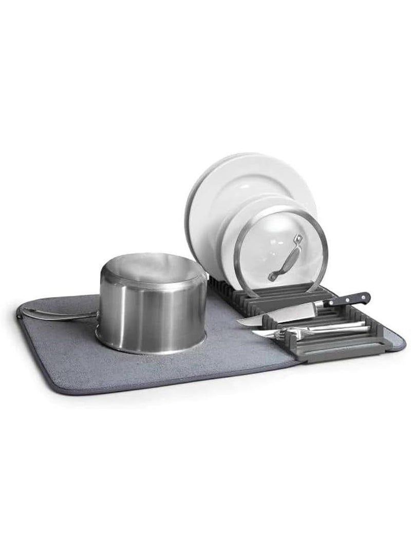 Dish Rack & Mat, Foldable, Space Saver, GREY, Plastic, Countertop Mount, Drying Dishes, Wine Glasses, Bowls, Dishes - Image 2