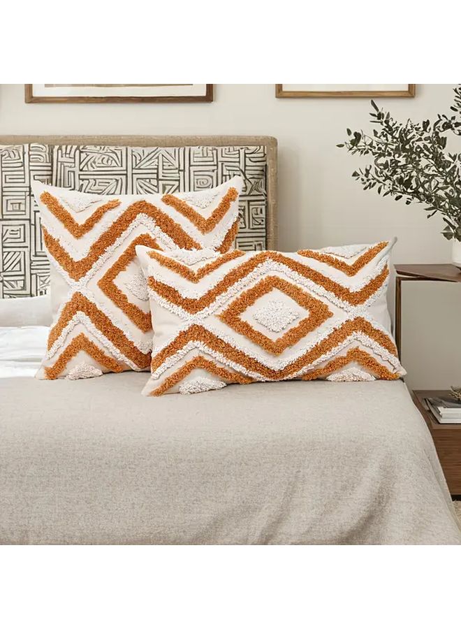 Yellow Geometric Tufted Throw Pillow Cover 12x20 Inch Retro Plaid Embroidered Cushion Case with Zip Closure - Image 5
