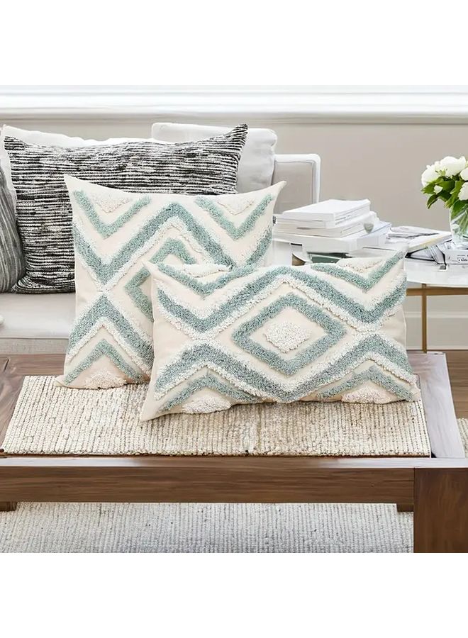 Yellow Geometric Tufted Throw Pillow Cover 12x20 Inch Retro Plaid Embroidered Cushion Case with Zip Closure - Image 2