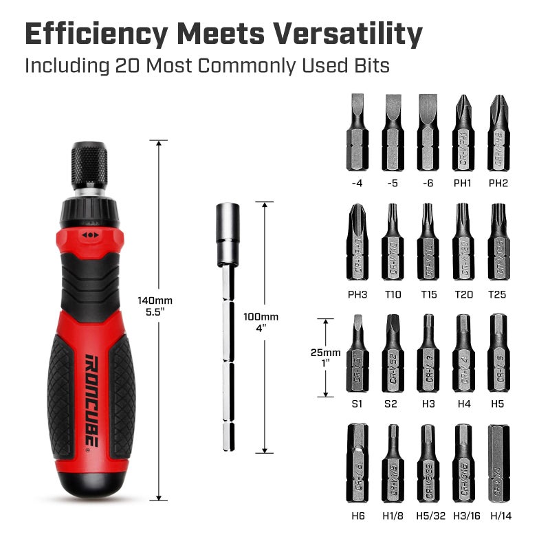 IRONCUBE Multi Ratcheting Screwdriver Set: 21 in 1 Magnetic Multiple bits Suitable for Everyday Household Use - Image 2
