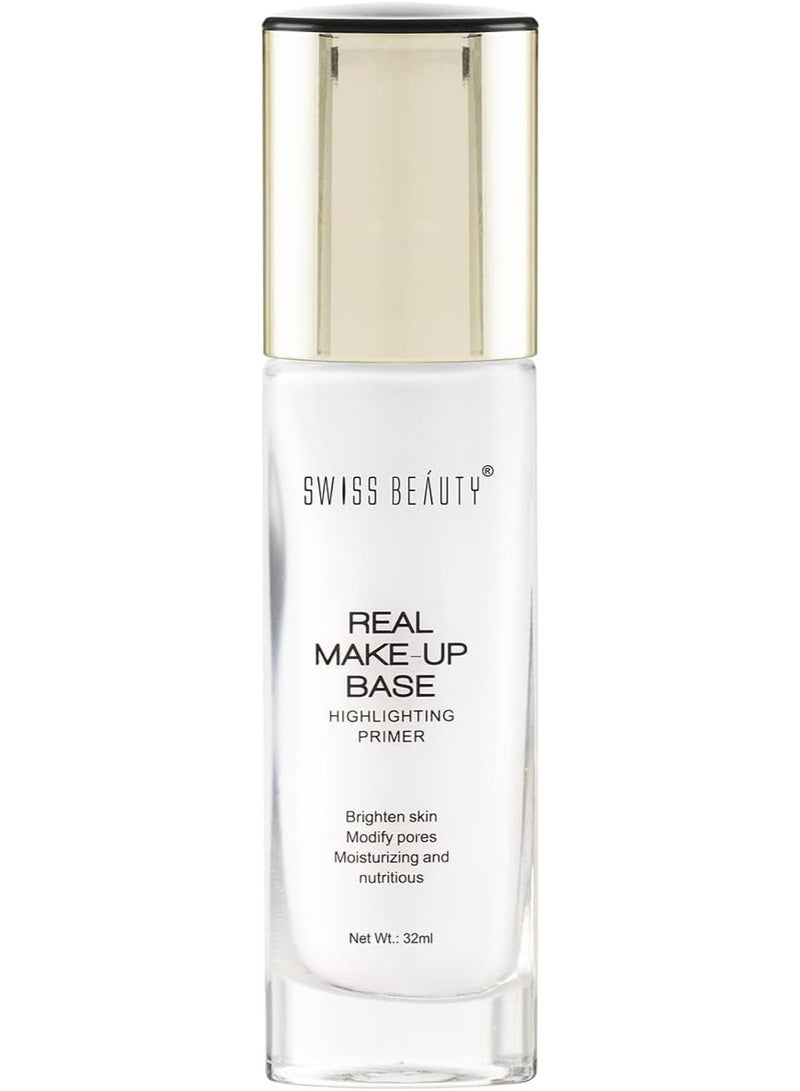 Swiss Beauty Real Makeup Base Highlighting Primer| Skin-Hydrating Poreless Primer With Natural Glow Finish For Face Makeup |Shade - Pink Tint, 32Ml - Image 1
