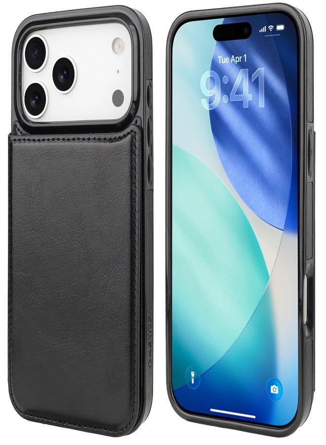 OT ONETOP جراب محفظة متوافق مع هاتف iPhone 17 Pro Max من ONETOP مع حامل بطاقات، مصنوع من جلد PU مع فتحات للبطاقات، مزود بمشبك مغناطيسي مزدوج وغطاء متين مقاوم للصدمات، مقاس 6.9 بوصة (أسود). - Image 3