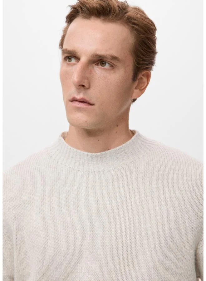 Mango Man 05-CRUDO Ribbed-neck wool-blend sweater for Men | Best Price UAE