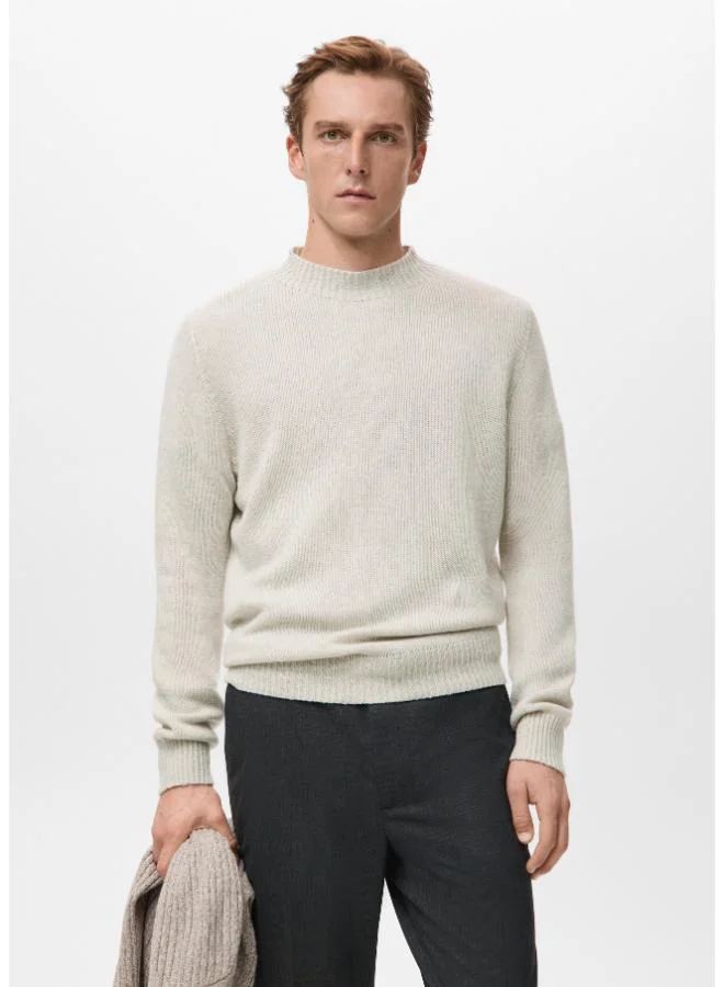 Mango Man Ribbed-Neck Wool-Blend Sweater
