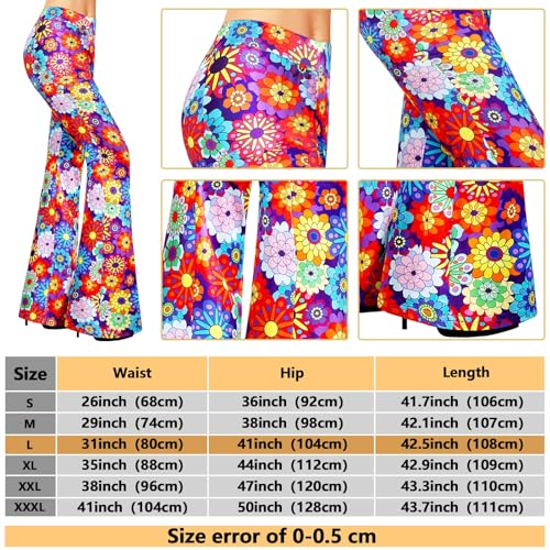 Tisancy 3 Pcs 60s 70s Outfit for Women Hippie Costume Set Disco Flared Pants Groovy Outfit Party Accessories(L Size, Floral) - Image 3