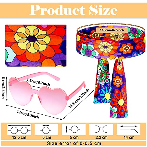Tisancy 3 Pcs 60s 70s Outfit for Women Hippie Costume Set Disco Flared Pants Groovy Outfit Party Accessories(L Size, Floral) - Image 2