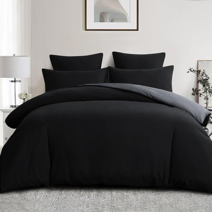 KING SIZE DUVET COVER SET 3PCS REVERSIBLE BEDDING BED SET BLACK AND GREY KINGSIZE SOFT BRUSHED MICROFIBER OEKOTEX QUILT COVER WITH 2 PILLOWCASES 50X75CM