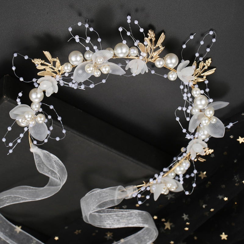 YOUlDIANZI Flower Girl Princess Headpiece, Pearl Bridal Hair Accessory for Kids, Women Wedding Hair Band (Gold) - Image 5