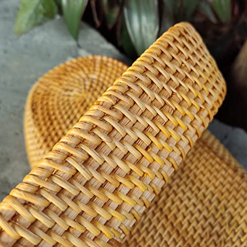 i-lan 17 Inch Long Narrow Oval Serving Basket, Boho Handmade Rattan Bowl Basket With 2 Inch Side,Decorative Loaf,Bread,Rolls,Fruit,Snack Flat Wicker Tray for Serving,Brown - Image 4