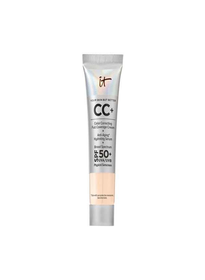آي كوزمتيكس كريم أساس IT Cosmetics CC+ للسفر (لون فاتح دافئ) - كريم أساس طبيعي بتغطية كاملة مع عامل حماية من الشمس SPF 50+، مصحح لون، سيروم مرطب مضاد للشيخوخة، حمض الهيالورونيك + ببتيدات، يدوم حتى 24 ساعة - 0.4 أونصة سائلة - Image 1