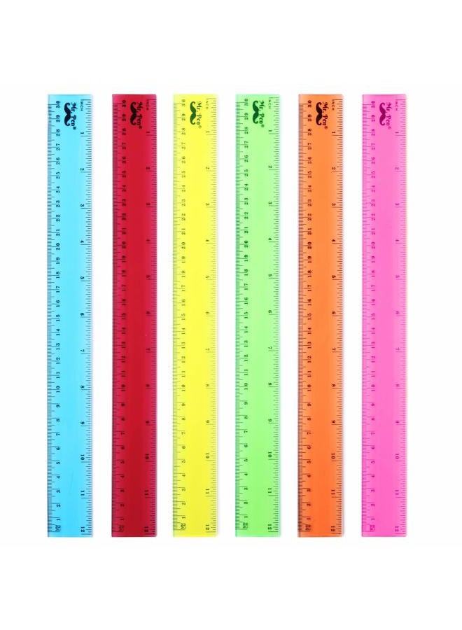 Mr. Pen 12 Inch, 6 Pack, Assorted Colors, Ruler for School with Centimeters and Inches, Plastic Standard Ruler, Clear, Back to School Supplies - Image 1