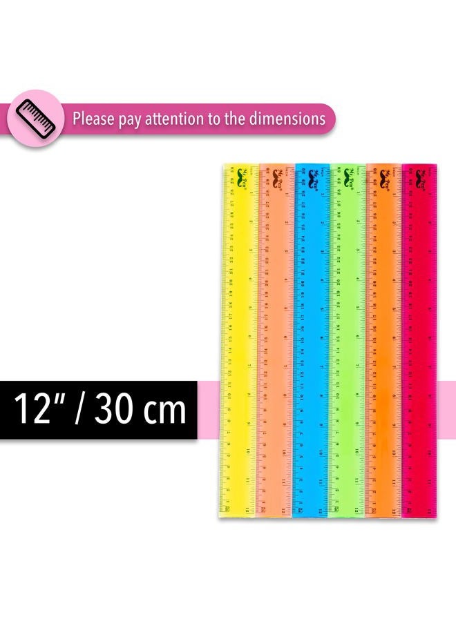 Mr. Pen 12 Inch, 6 Pack, Assorted Colors, Ruler for School with Centimeters and Inches, Plastic Standard Ruler, Clear, Back to School Supplies - Image 3