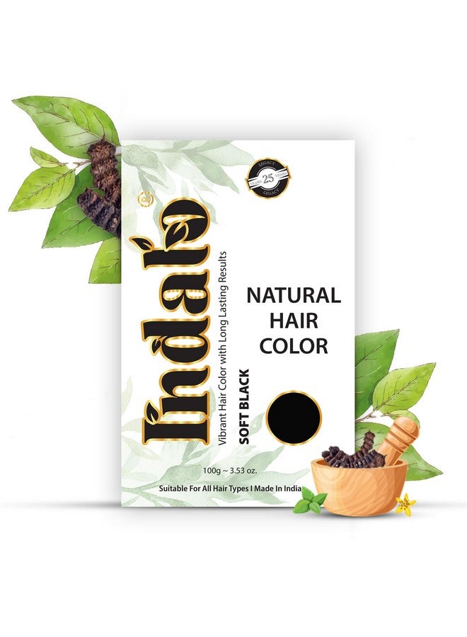 Indalo Natural Hair Color Soft Black | No Ammonia, No Paraben, No Ppd, Soft Black Hair Color | Suitable For Men & Women (100G) - Image 1