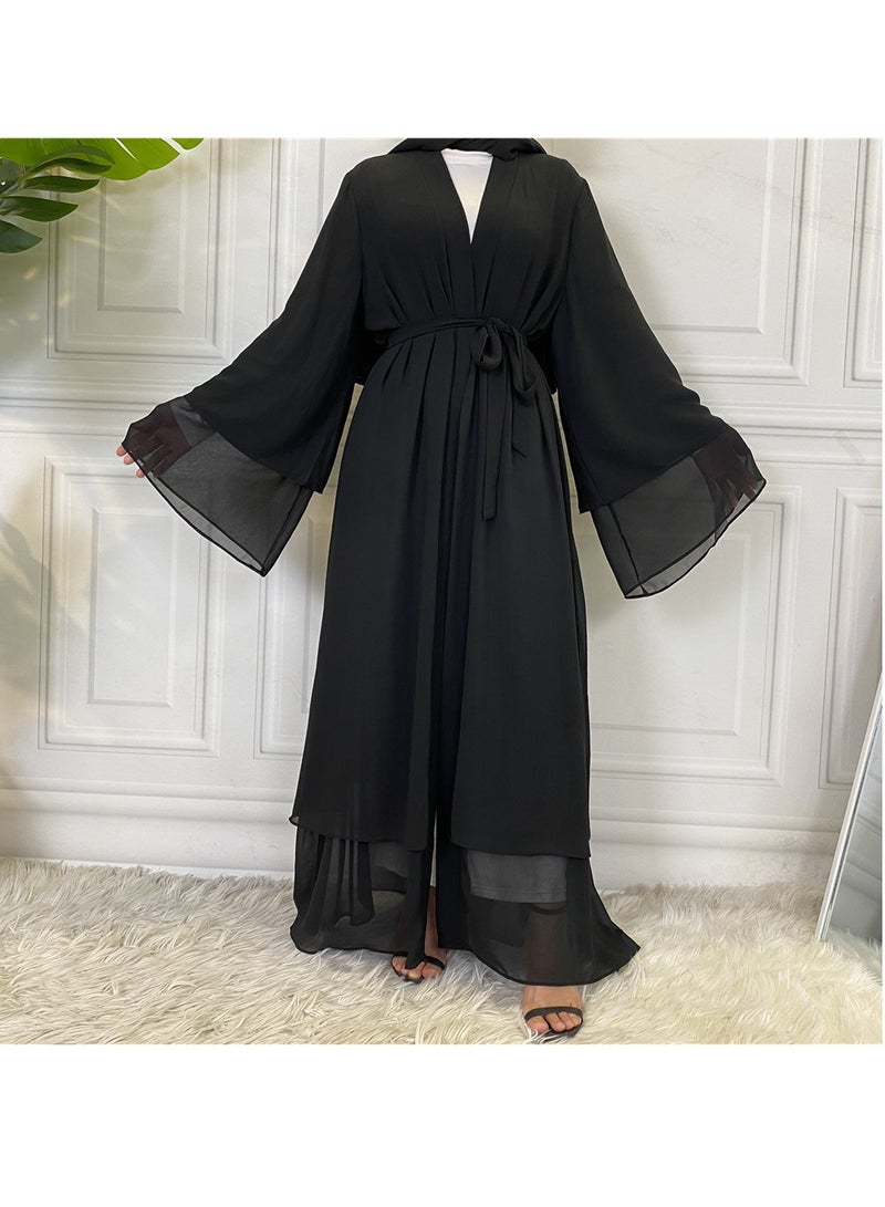 إسكدنيا عباية نسائية فستان مسلم مريح صلب فضفاض كارديجان طويل حجاب متين ومسامي رداء مفتوح الأمام كفتان ماكسي للفتيات المراهقات  - Image 1