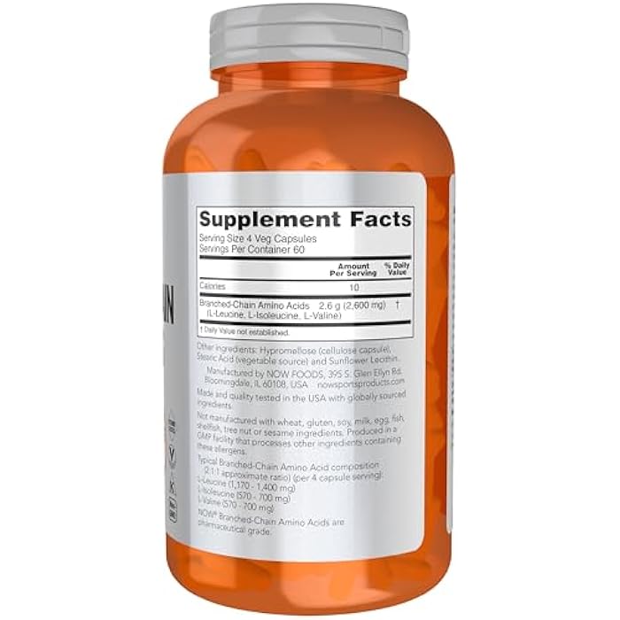 now Sports Nutrition, Branched Chain Amino Acids, With Leucine, Isoleucine and Valine, 240 Veg Capsules - Image 2