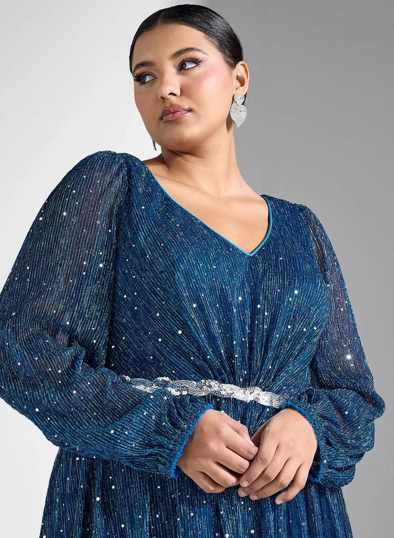 Ella Limited Curve Sparkling Slit Maxi Dress
