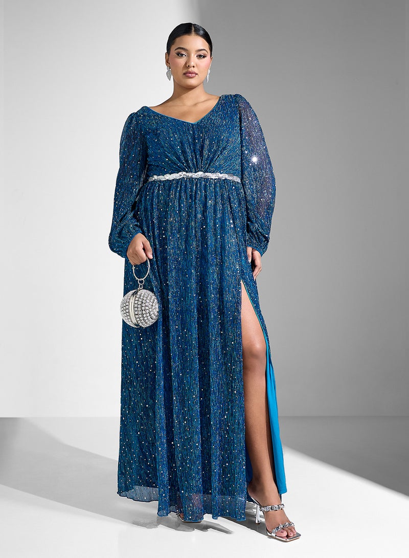Ella Limited Curve Sparkling Slit Maxi Dress - Image 4