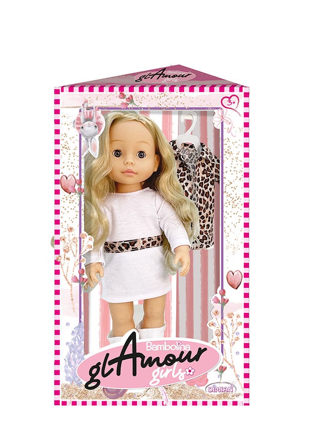 Bambolina Glamour Girl Doll With A White Dress And Jacket 40 Cm - For Age 2+ Years Old