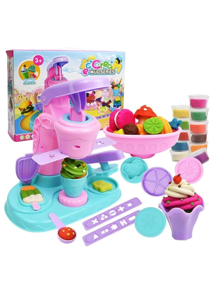 Playdough for Kids, 26pcs Molds Accessories, Ice Cream Maker Machine Color Dough Set with 12 Cans Dough, Birthday Party Gift for 3 4 5 6 7 8 Year Old Girls Boys Kids and Toddlers