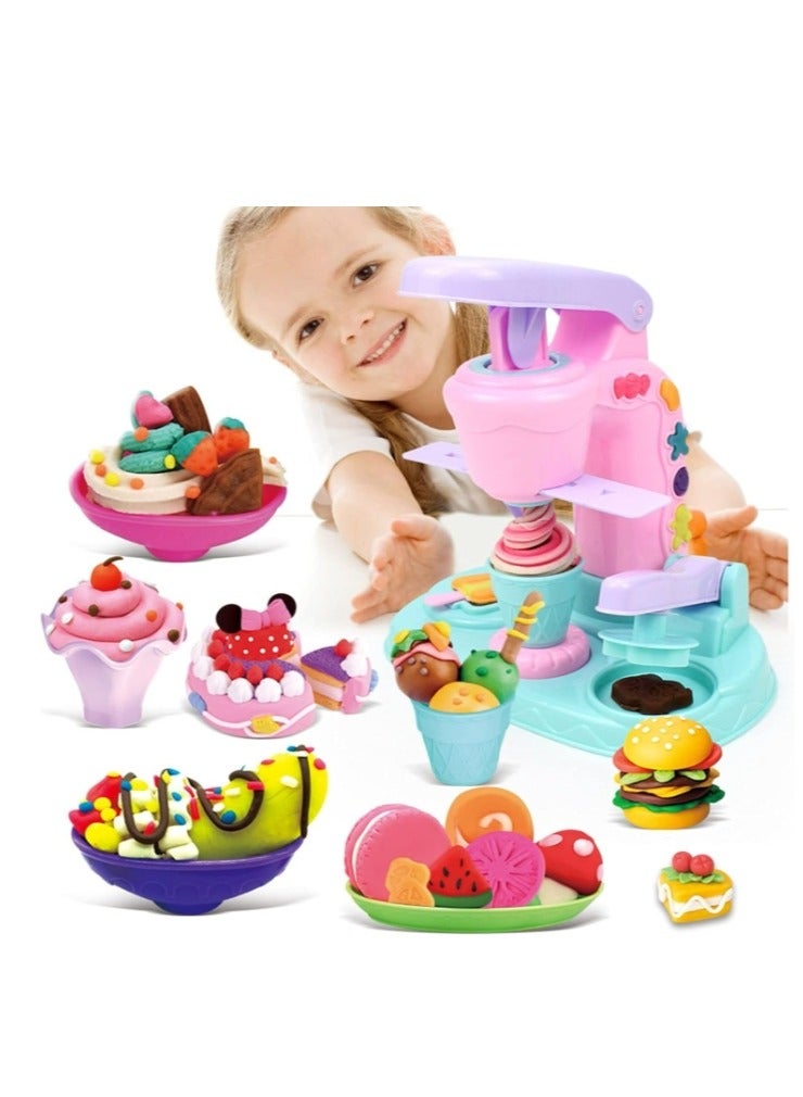 Playdough for Kids, 26pcs Molds Accessories, Ice Cream Maker Machine Color Dough Set with 12 Cans Dough, Birthday Party Gift for 3 4 5 6 7 8 Year Old Girls Boys Kids and Toddlers