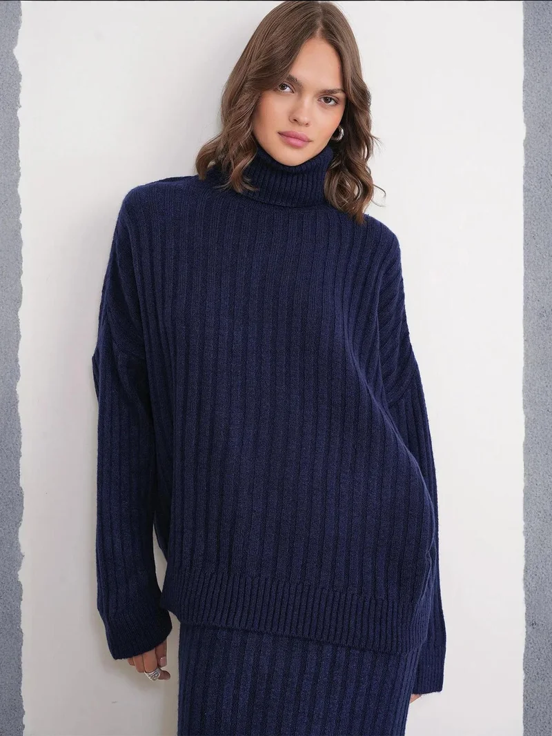 Mixray Oversize Ribbed Turtleneck Sweater