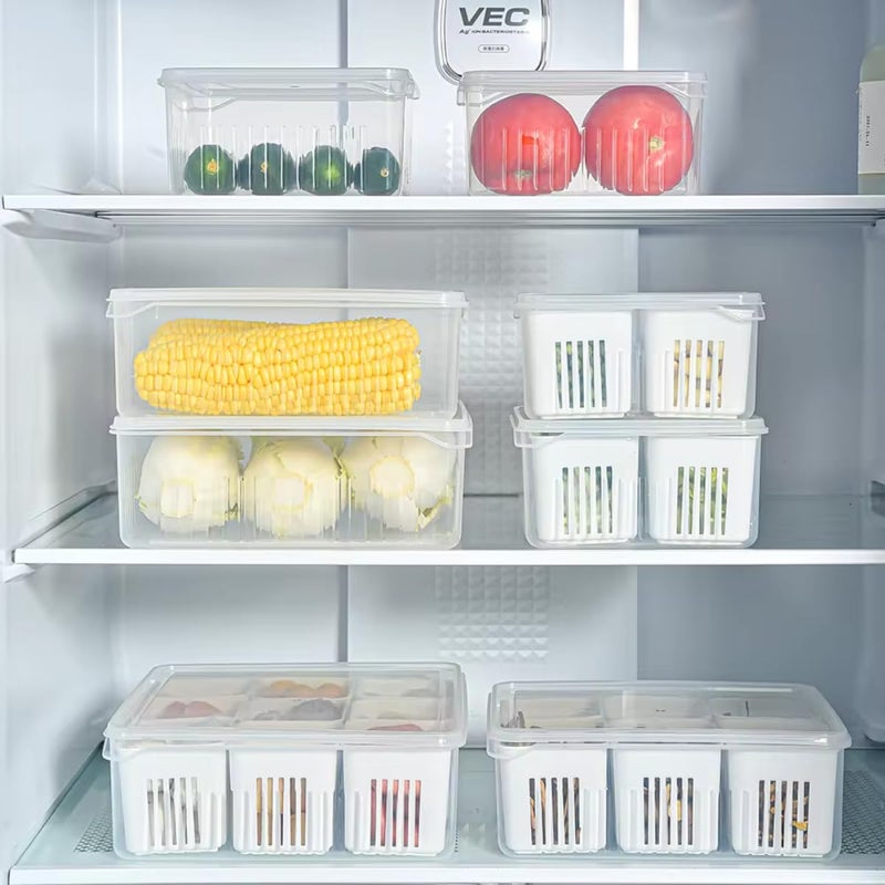 Marmik Fridge Storage Box Freezer Storage Containers Kitchen Organizer Container With Lid Vegetable Storage Drain Basket 6 Grid Large Box - Image 4