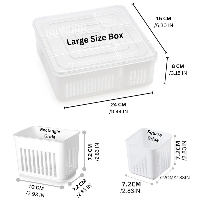 Marmik Fridge Storage Box Freezer Storage Containers Kitchen Organizer Container With Lid Vegetable Storage Drain Basket 6 Grid Large Box - Image 2