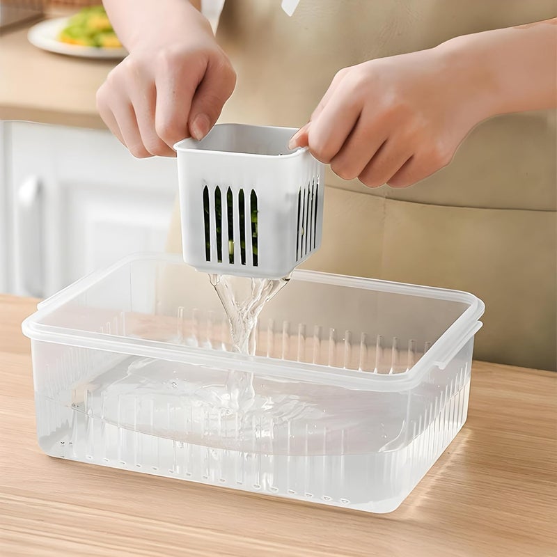 Marmik Fridge Storage Box Freezer Storage Containers Kitchen Organizer Container With Lid Vegetable Storage Drain Basket 6 Grid Large Box - Image 5