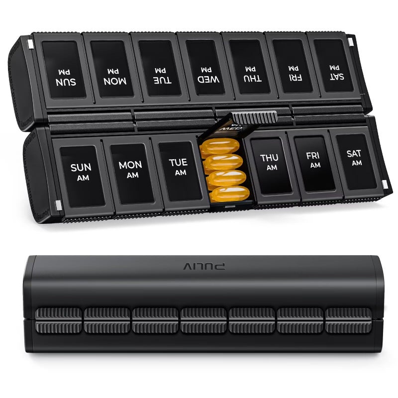 PULIV Weekly Pill Organizer 2 Times a Day with Magnetic Foldable Design for Dual Protection, Large AM PM Pill Box Case for Travel, Compact Medication Organizer for Vitamins, Fish Oils and Supplements - Image 1