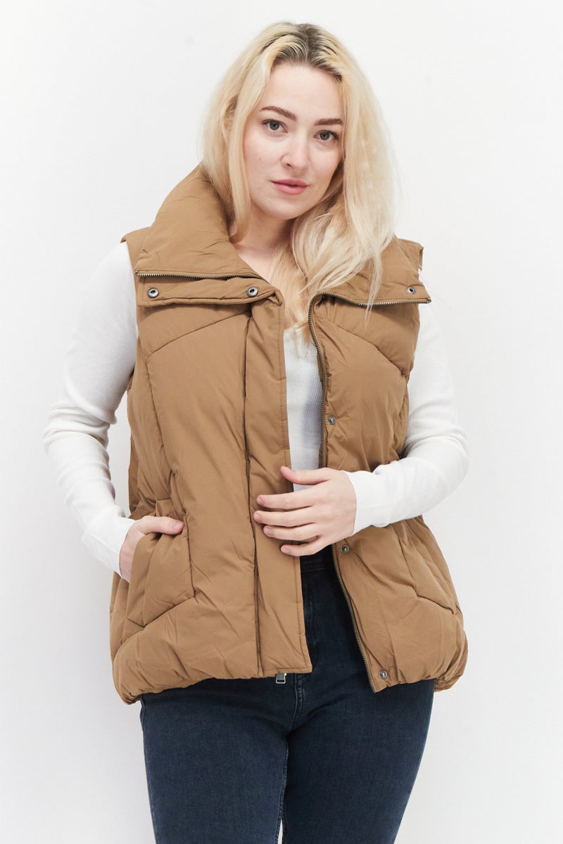 BCBGeneration Women Plain Puffer Vest, Camel - Image 1