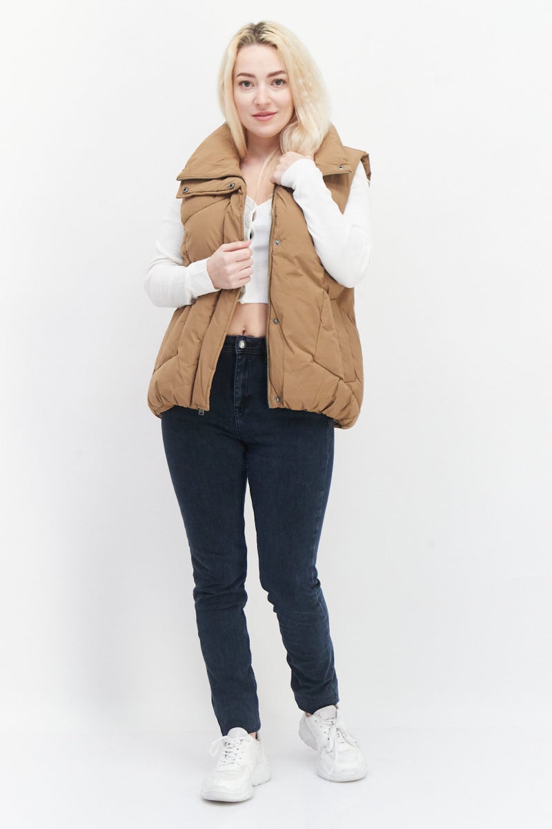 BCBGeneration Women Plain Puffer Vest, Camel - Image 3